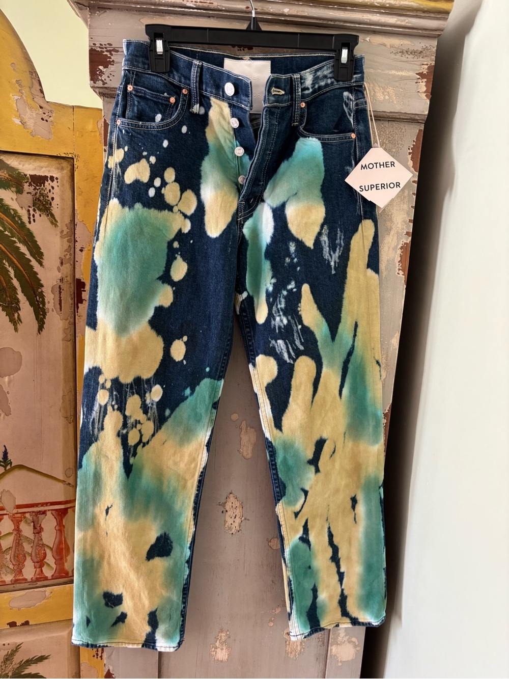 Women Tie-Dye Denim Jeans in Blue/Green/Yellow